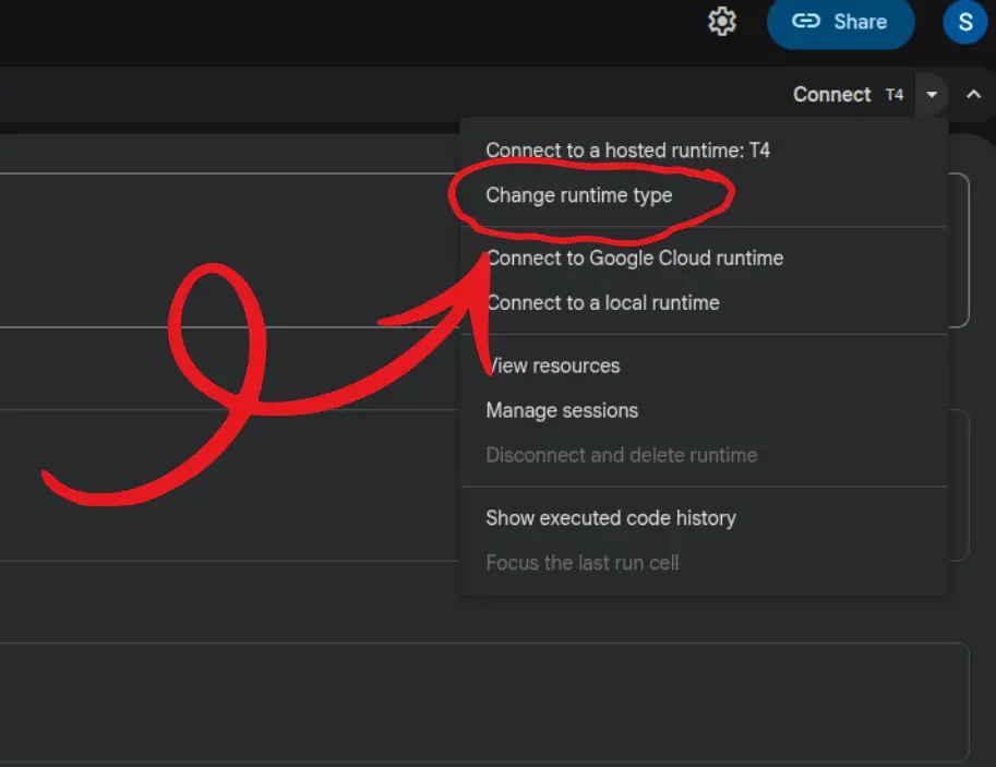 Google Colab Runtime Menu Image