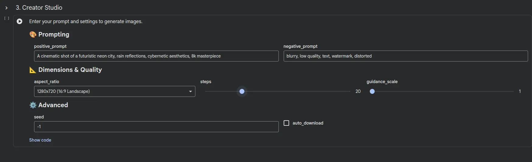 Prompt and Settings Input Field