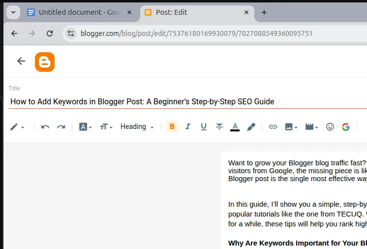 Add main keyword in title - Blogger Post